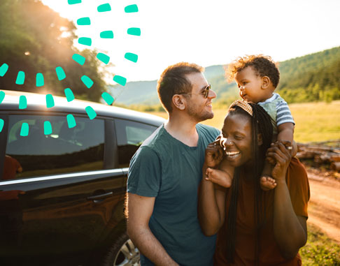 family in car