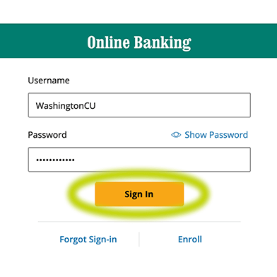 Sign in screen on online banking