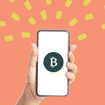 bitcoin logo on a phone screen