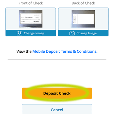 Green circle around Deposit Check button