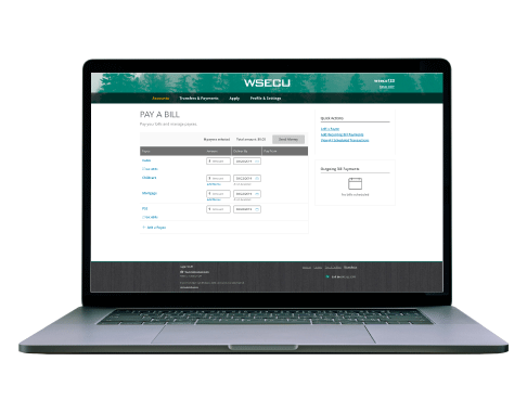 a laptop displaying WSECU's Bill Pay platform