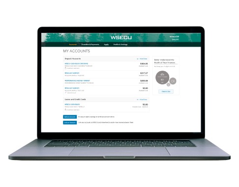 A laptop displaying WSECU's online banking platform